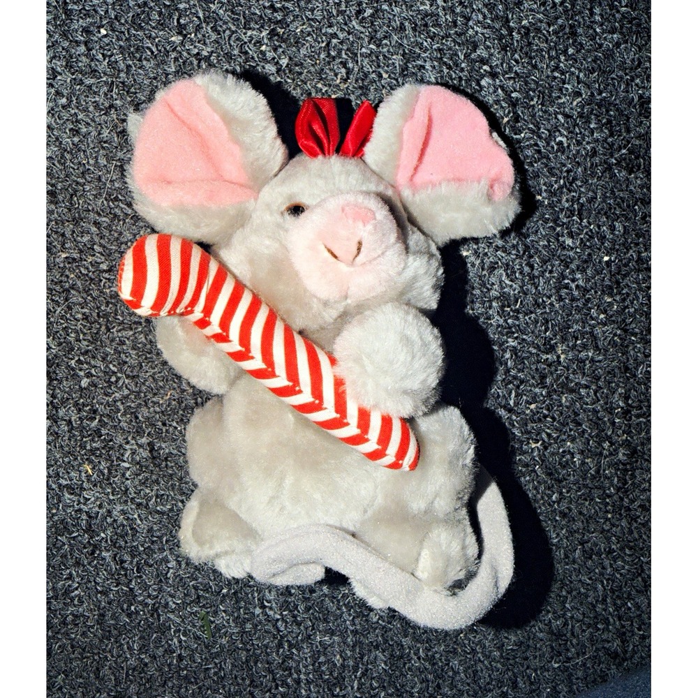 Russ Melody Plush Gray Mouse Stuffed Animal Candy Cane Red Bow 347 Vintage